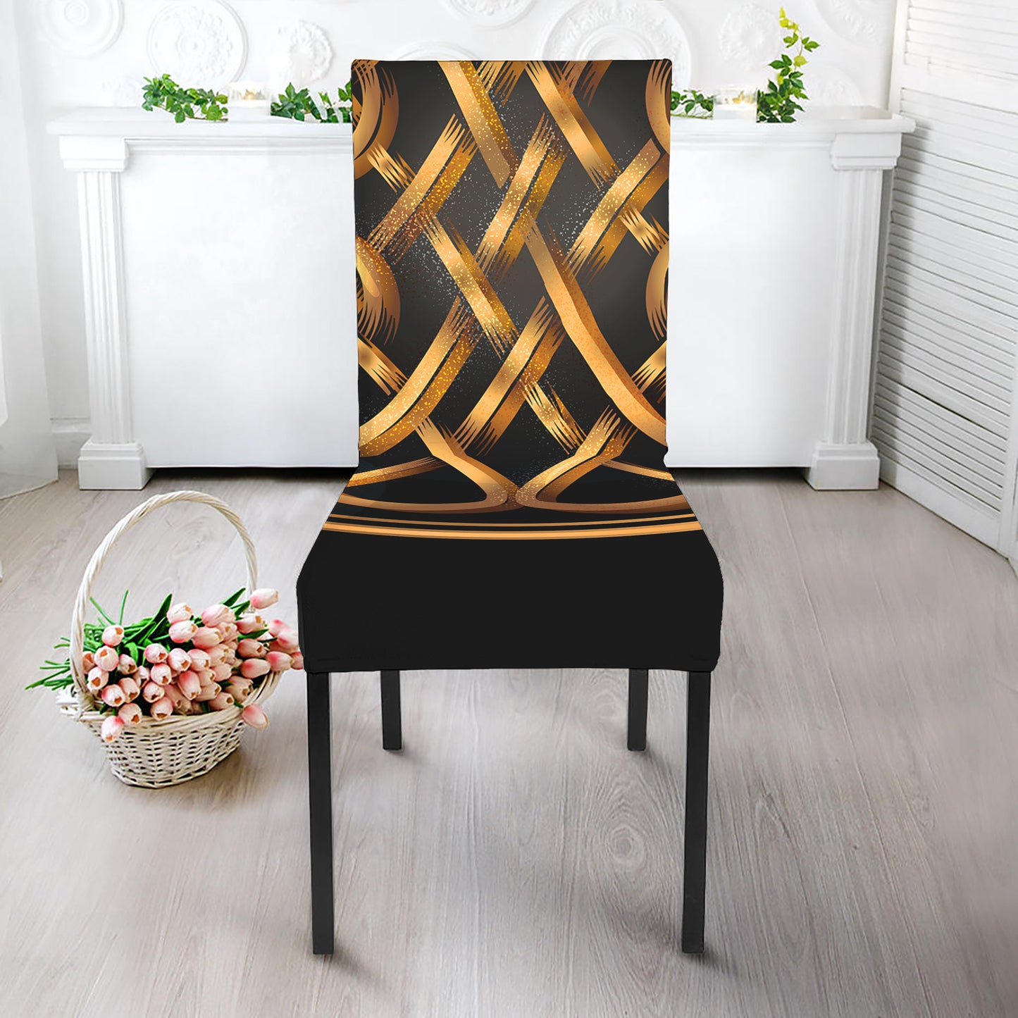 Golden Celtic Knot Print Dining Chair Slipcover