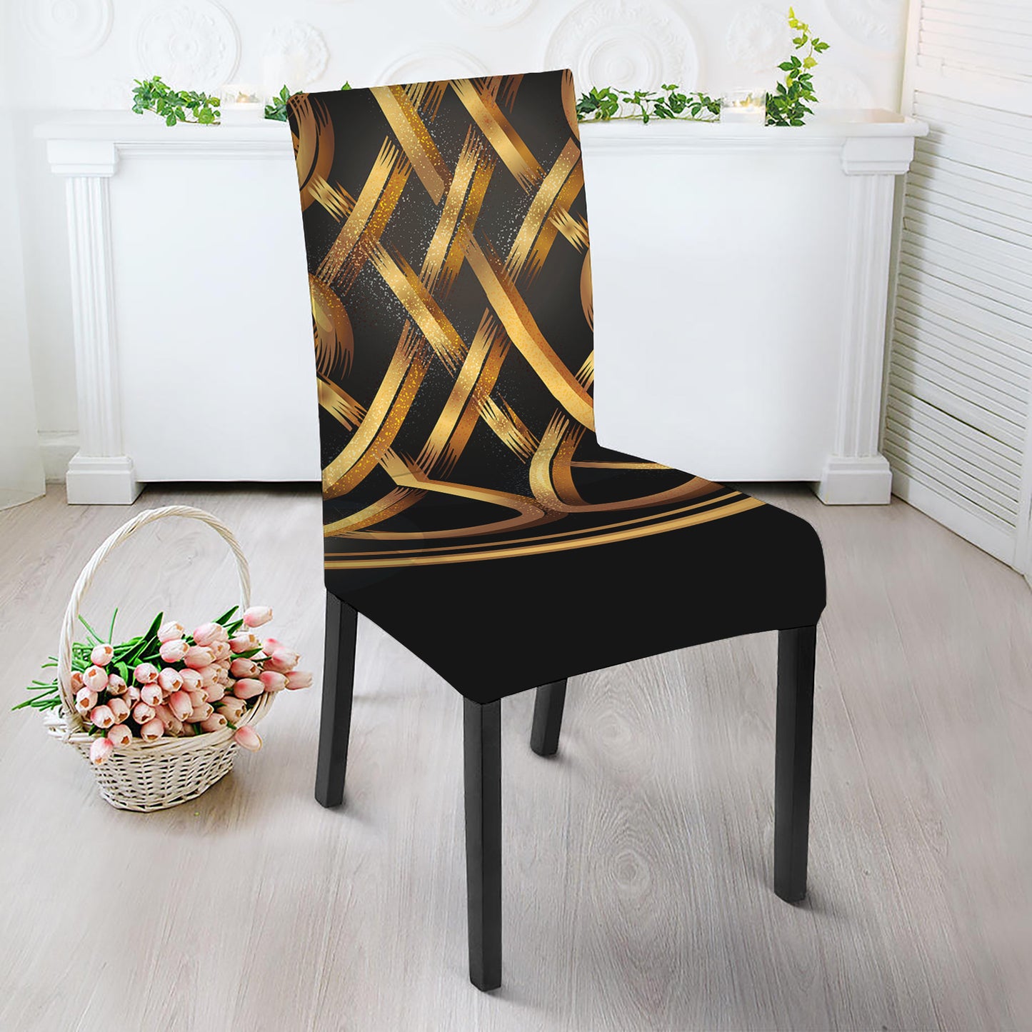 Golden Celtic Knot Print Dining Chair Slipcover
