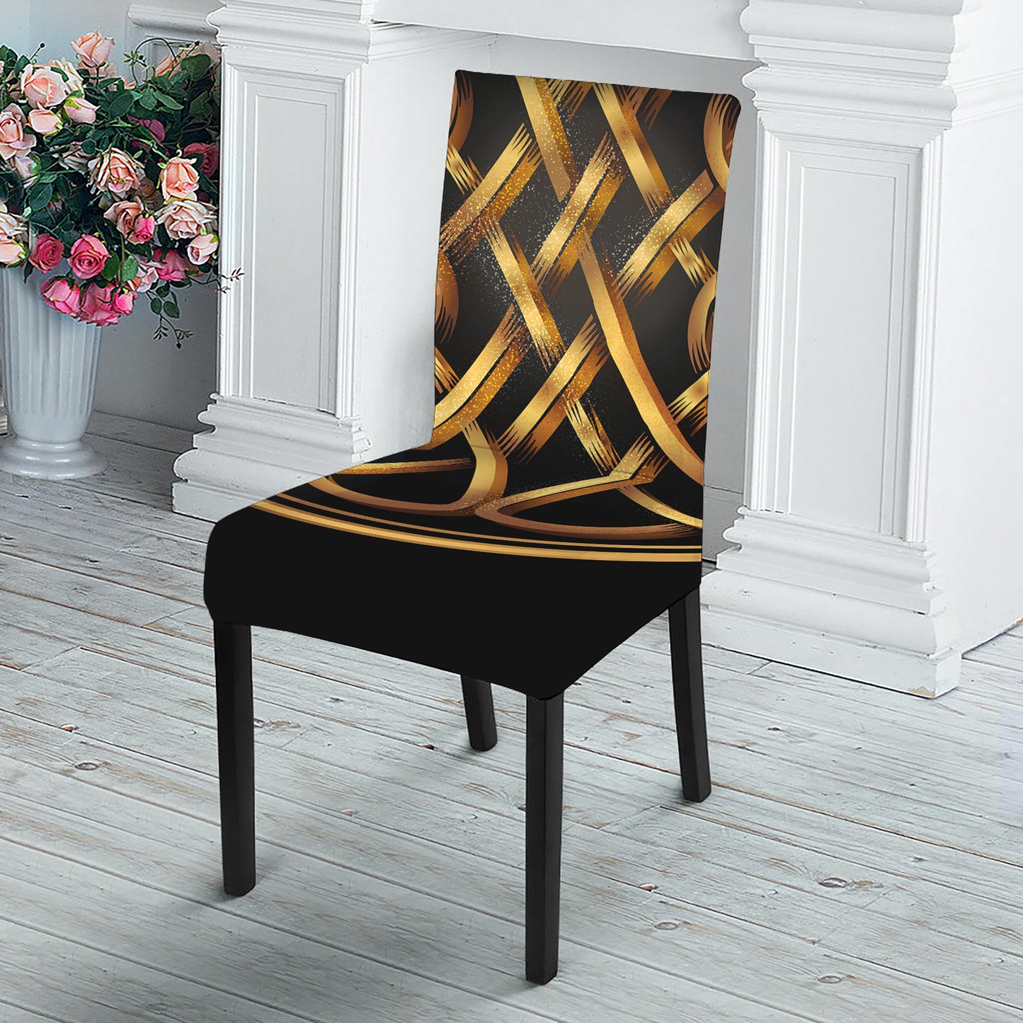 Golden Celtic Knot Print Dining Chair Slipcover