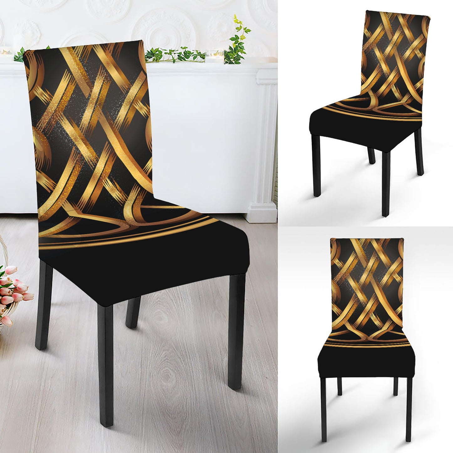Golden Celtic Knot Print Dining Chair Slipcover