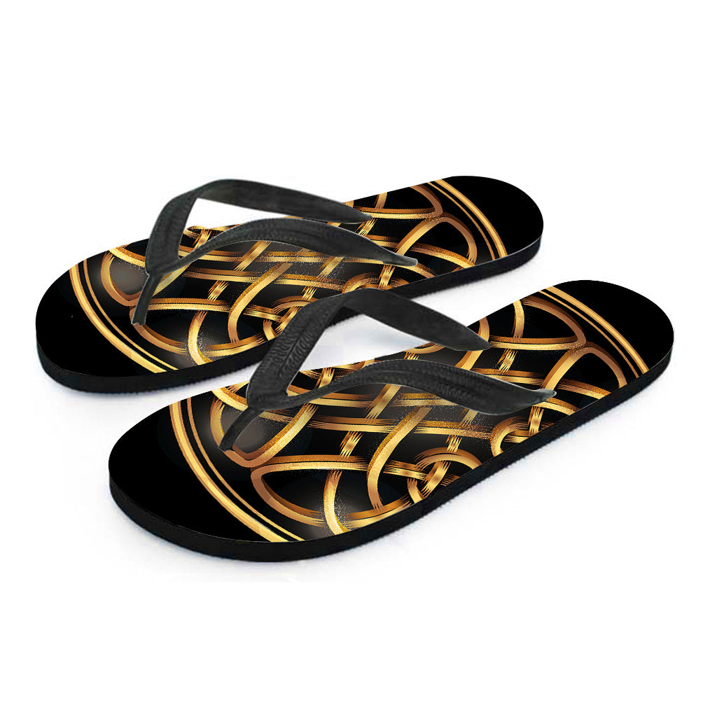 Golden Celtic Knot Print Flip Flops