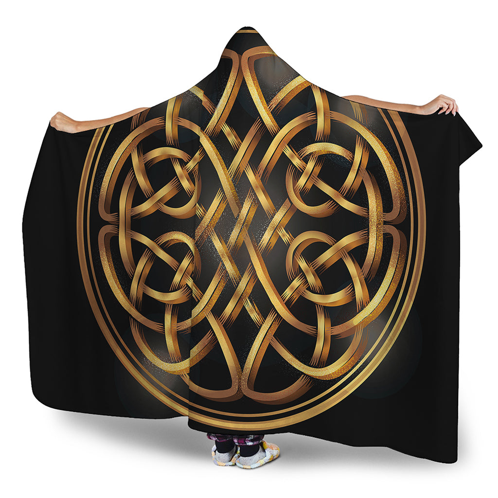 Golden Celtic Knot Print Hooded Blanket