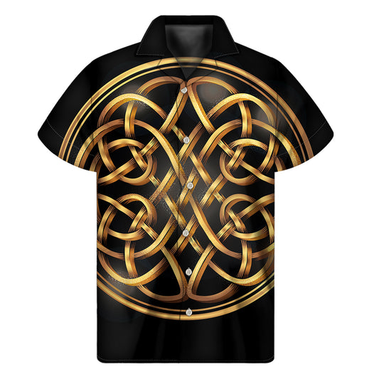 Golden Celtic Knot Print Men's Short Sleeve Shirt