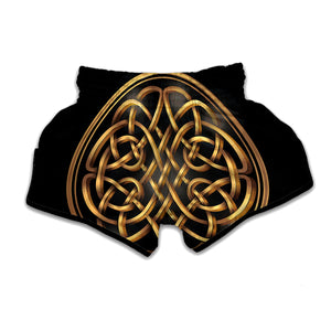 Golden Celtic Knot Print Muay Thai Boxing Shorts