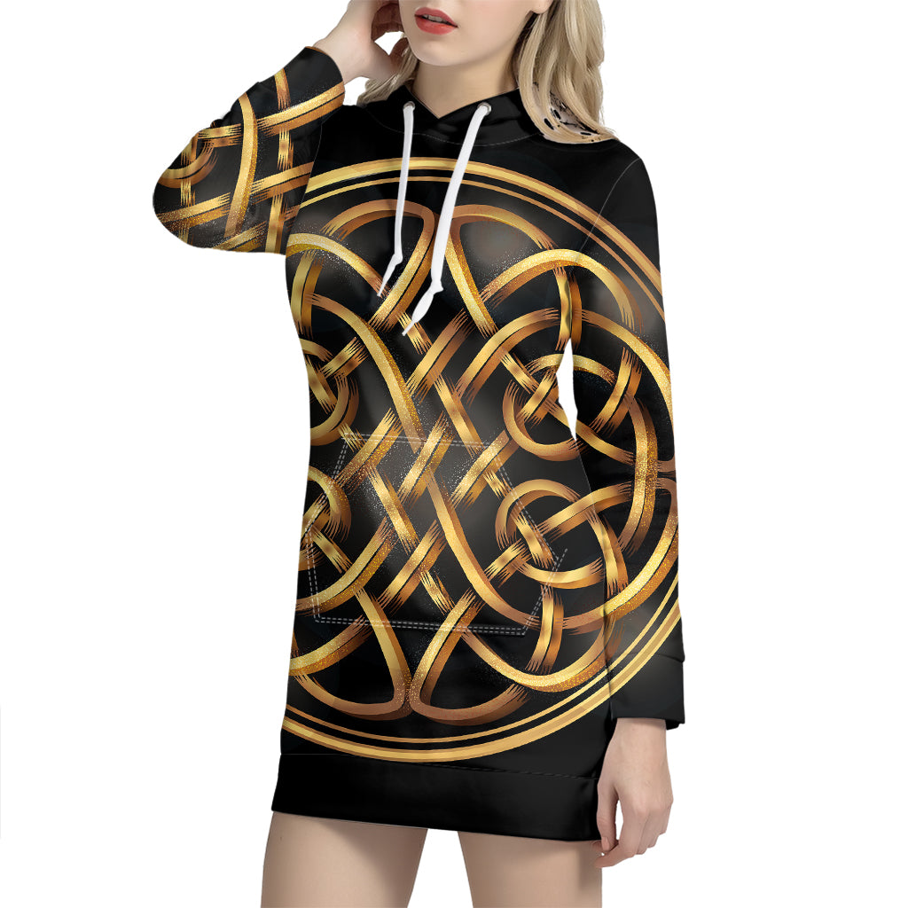 Golden Celtic Knot Print Pullover Hoodie Dress