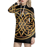 Golden Celtic Knot Print Pullover Hoodie Dress