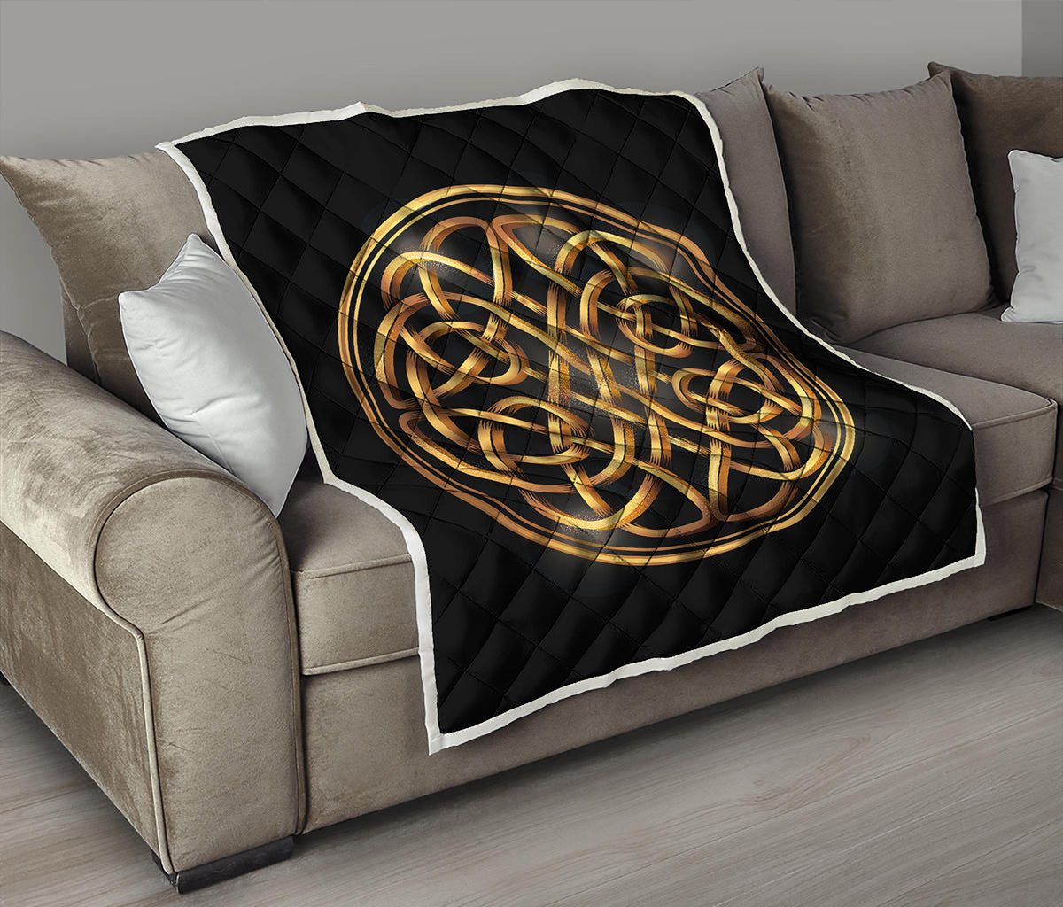 Golden Celtic Knot Print Quilt
