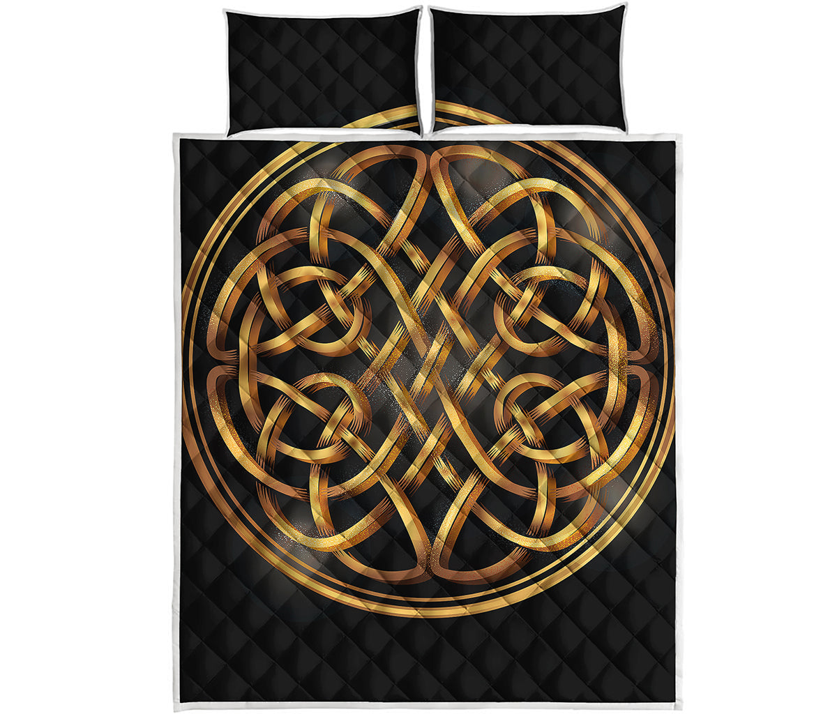Golden Celtic Knot Print Quilt Bed Set
