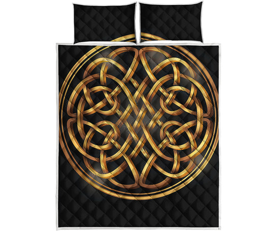 Golden Celtic Knot Print Quilt Bed Set