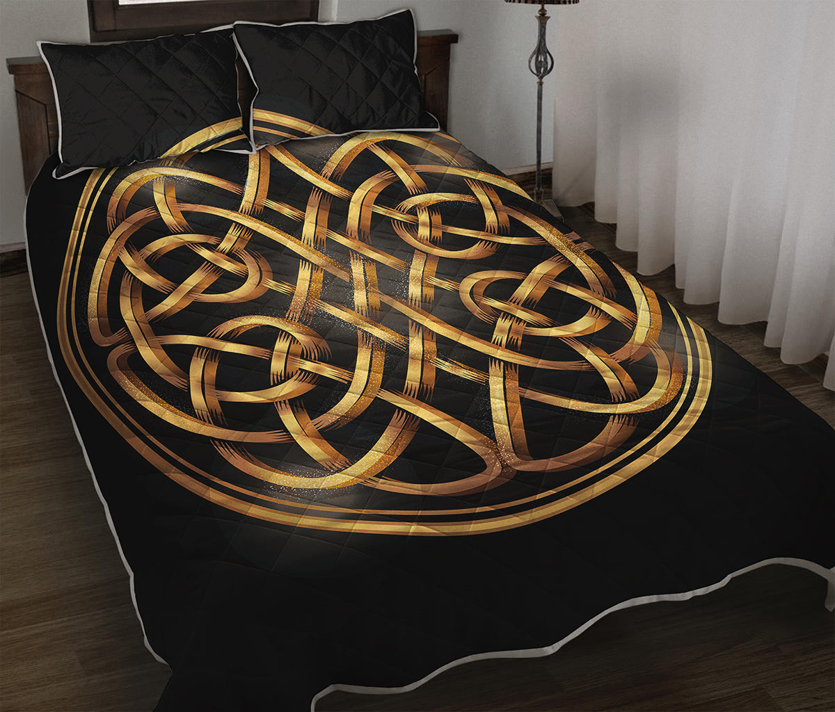 Golden Celtic Knot Print Quilt Bed Set
