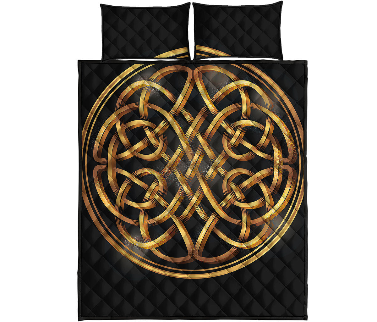 Golden Celtic Knot Print Quilt Bed Set