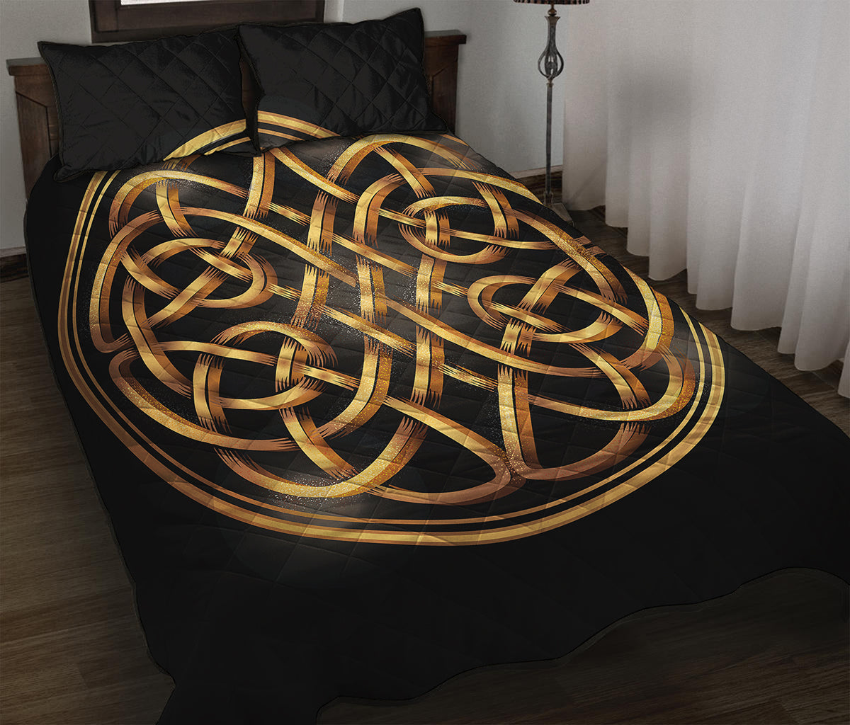 Golden Celtic Knot Print Quilt Bed Set