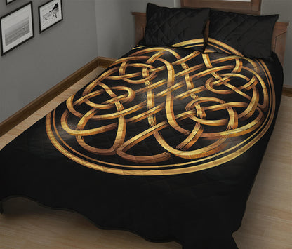 Golden Celtic Knot Print Quilt Bed Set