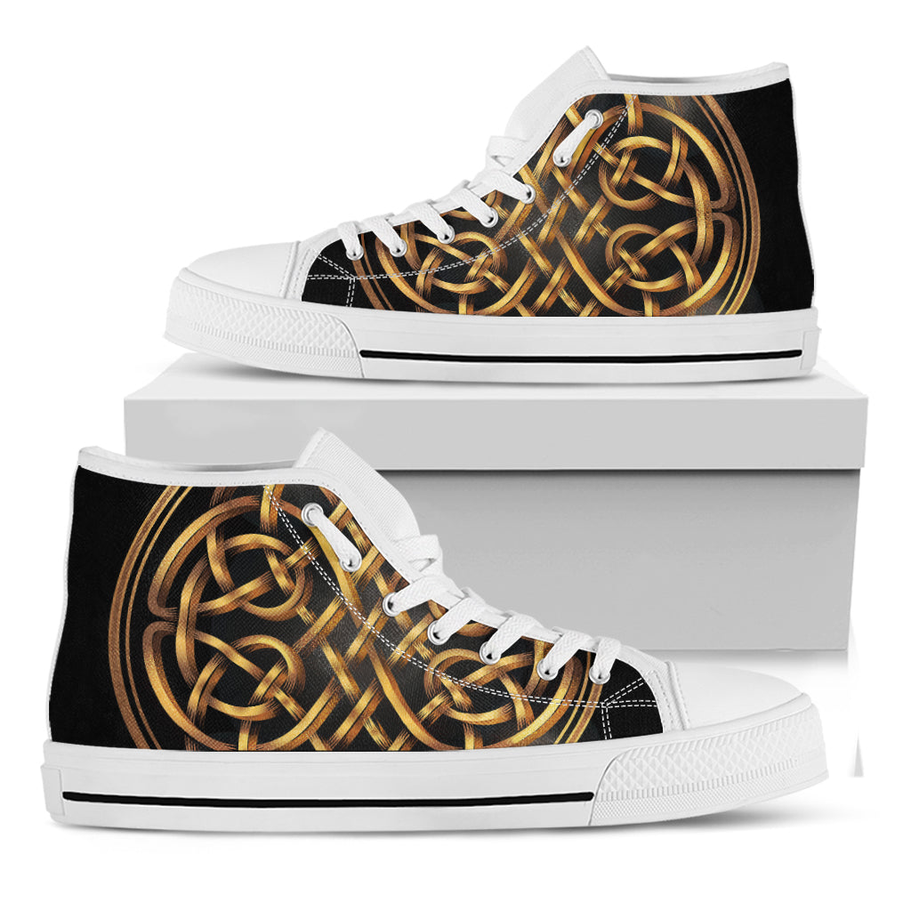 Golden Celtic Knot Print White High Top Shoes