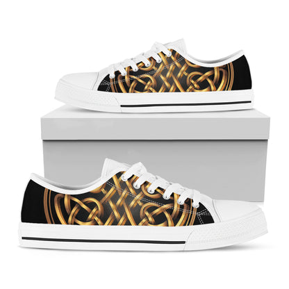 Golden Celtic Knot Print White Low Top Shoes