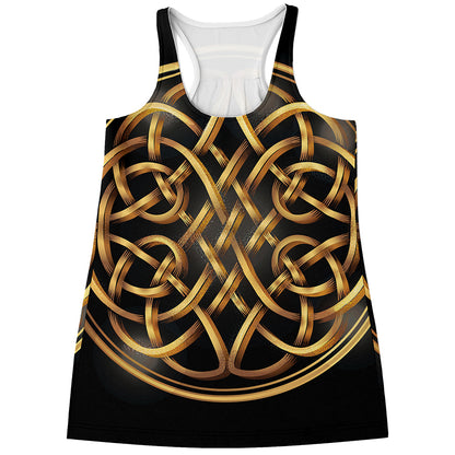 Golden Celtic Knot Print Women's Racerback Tank Top