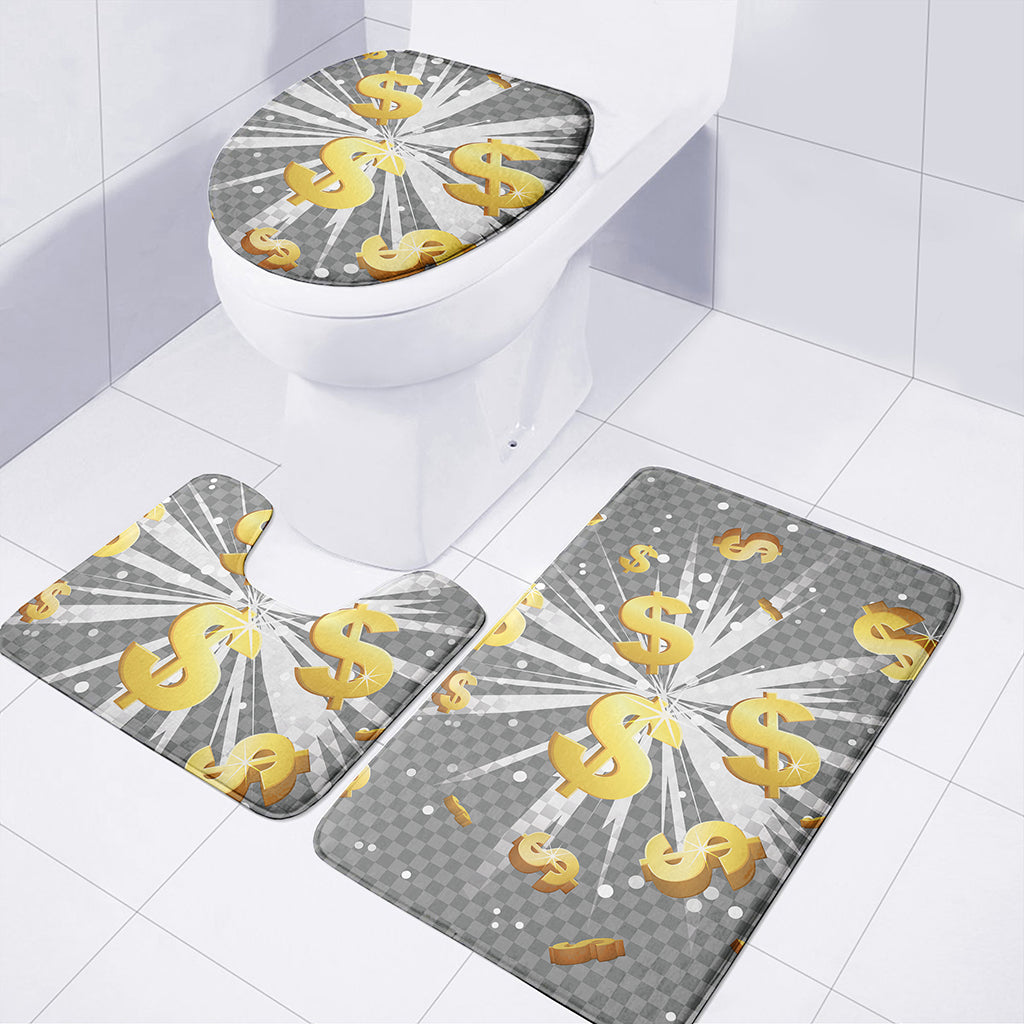 Golden Dollar Sign Explosion Print 3 Piece Bath Mat Set