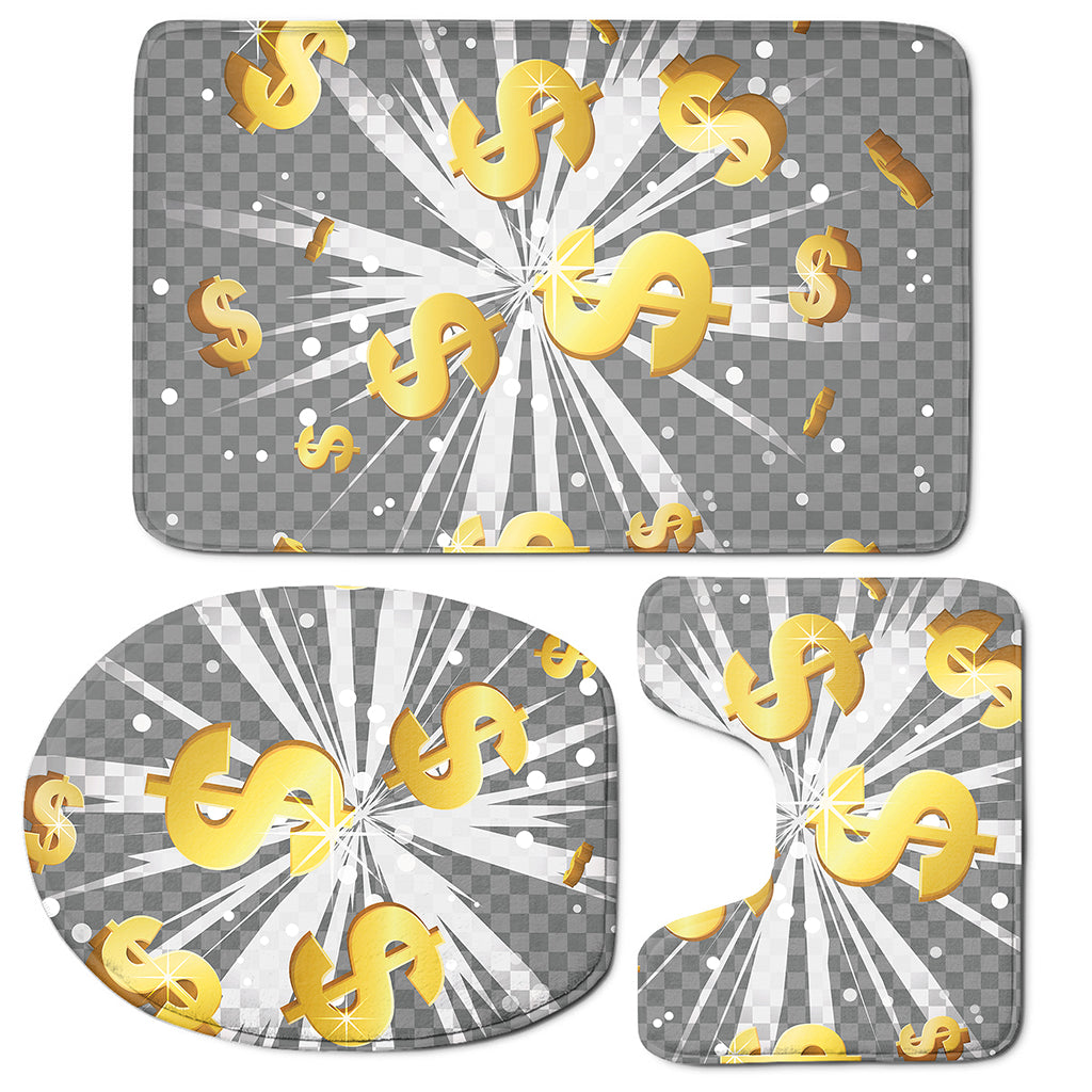 Golden Dollar Sign Explosion Print 3 Piece Bath Mat Set