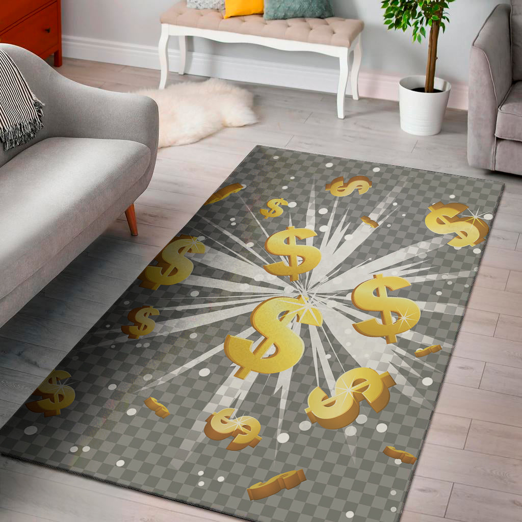 Golden Dollar Sign Explosion Print Area Rug