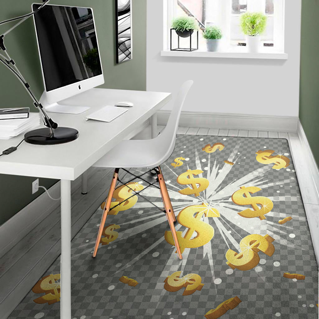 Golden Dollar Sign Explosion Print Area Rug