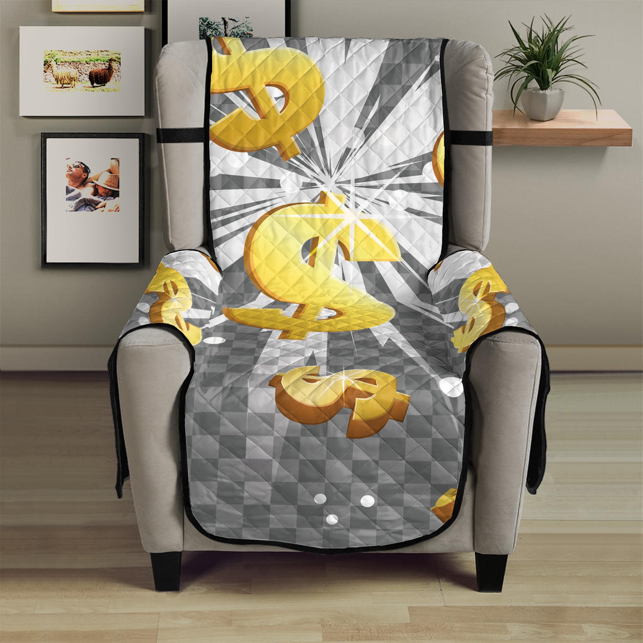 Golden Dollar Sign Explosion Print Armchair Protector