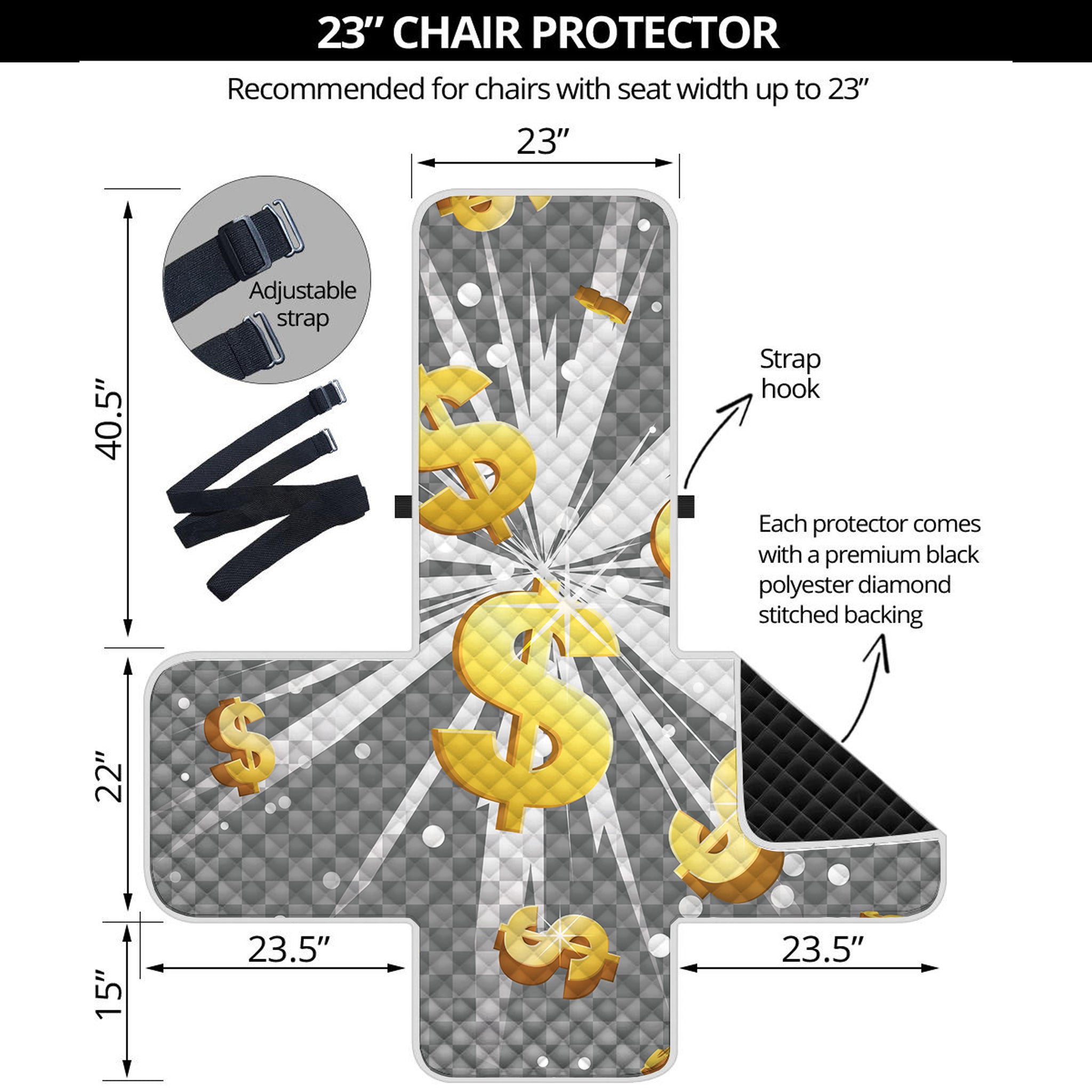 Golden Dollar Sign Explosion Print Armchair Protector