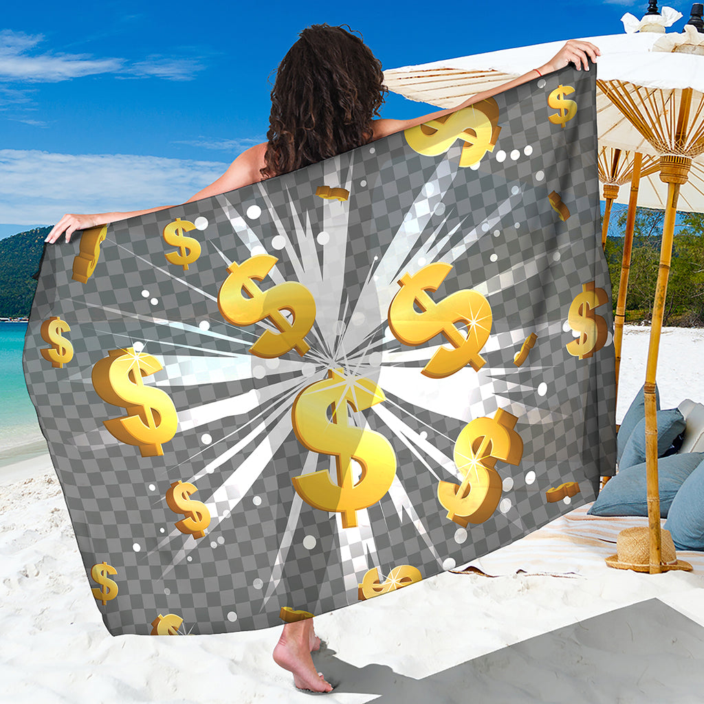 Golden Dollar Sign Explosion Print Beach Sarong Wrap