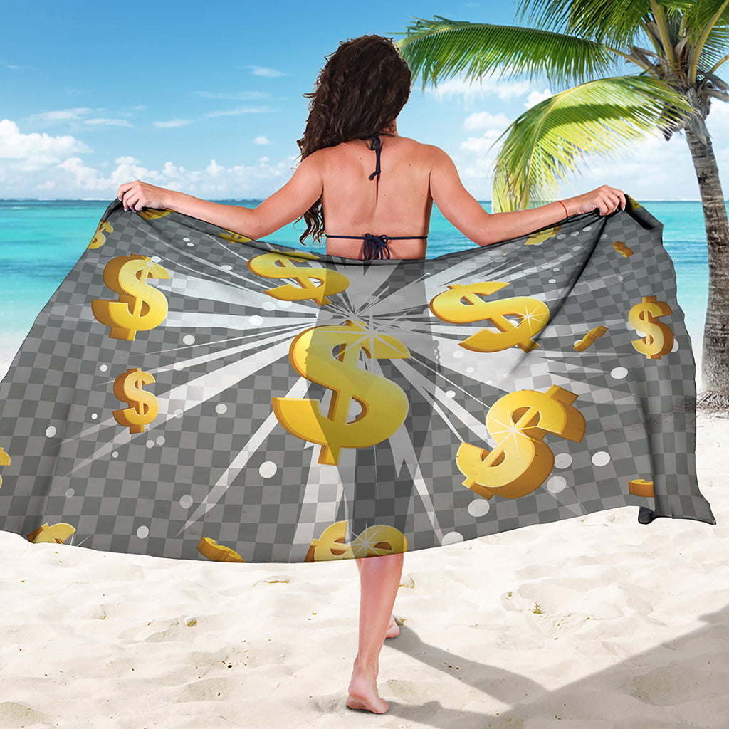 Golden Dollar Sign Explosion Print Beach Sarong Wrap