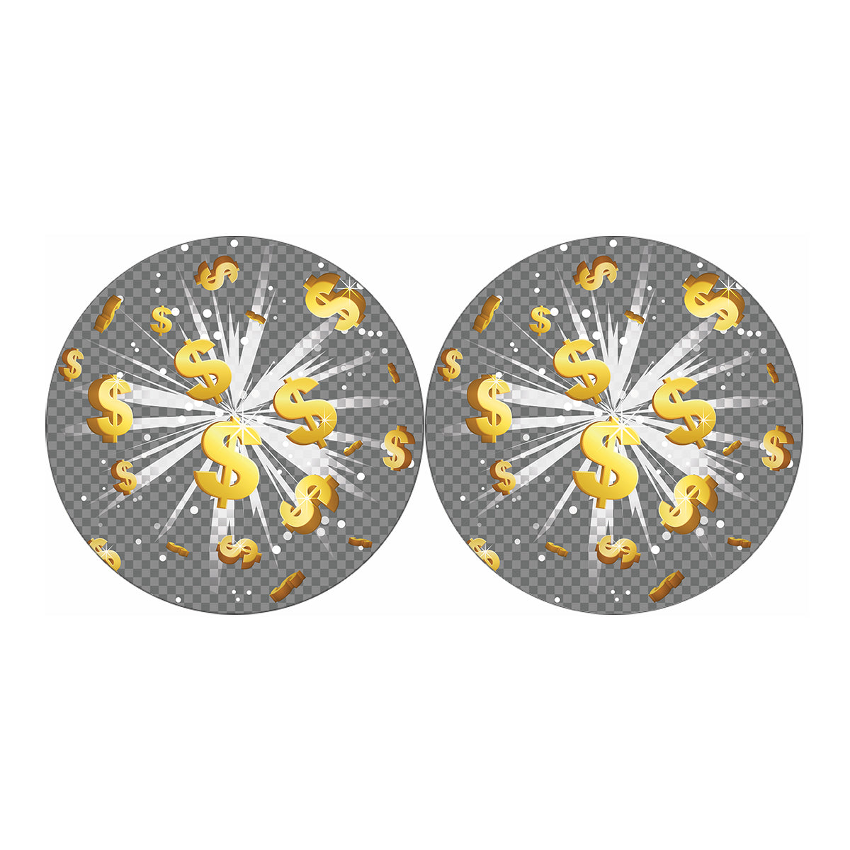 Golden Dollar Sign Explosion Print Car Coasters