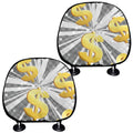 Golden Dollar Sign Explosion Print Car Headrest Covers