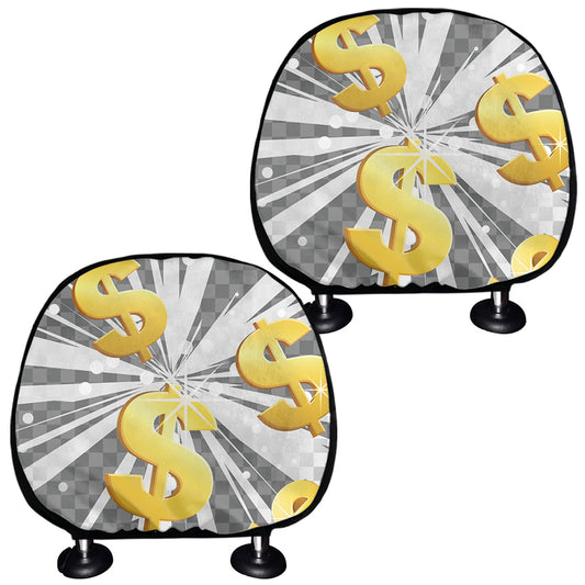 Golden Dollar Sign Explosion Print Car Headrest Covers