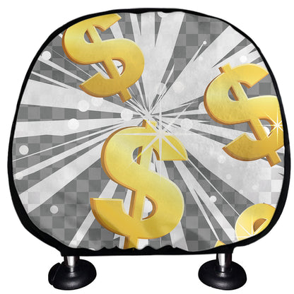 Golden Dollar Sign Explosion Print Car Headrest Covers
