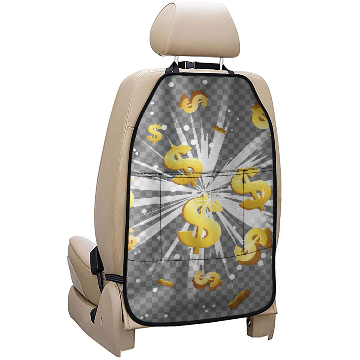 Golden Dollar Sign Explosion Print Car Seat Organizers