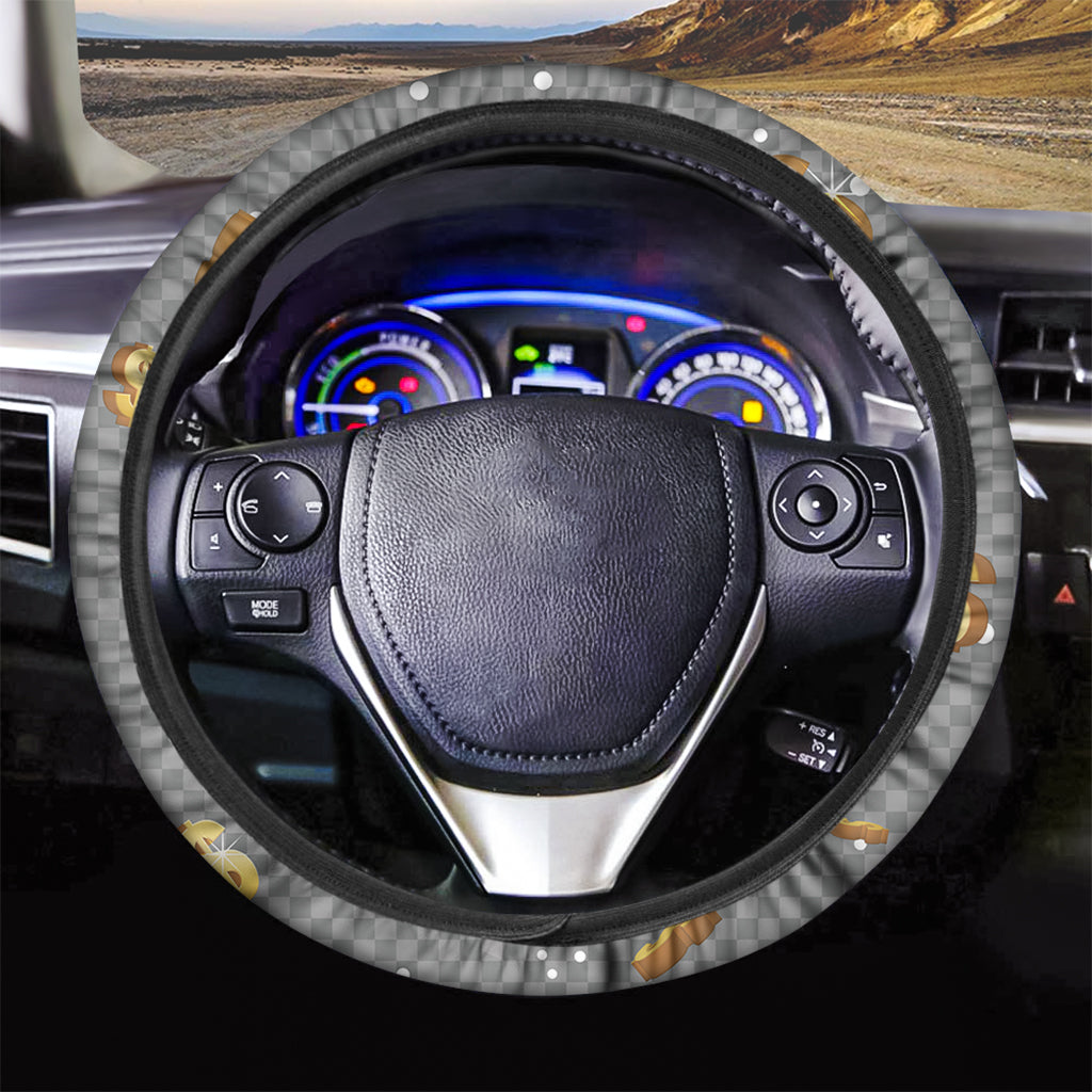 Golden Dollar Sign Explosion Print Car Steering Wheel Cover