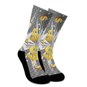 Golden Dollar Sign Explosion Print Crew Socks