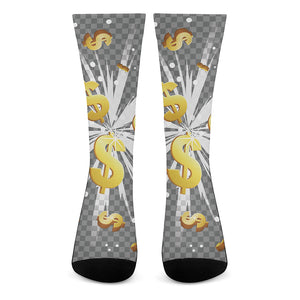 Golden Dollar Sign Explosion Print Crew Socks