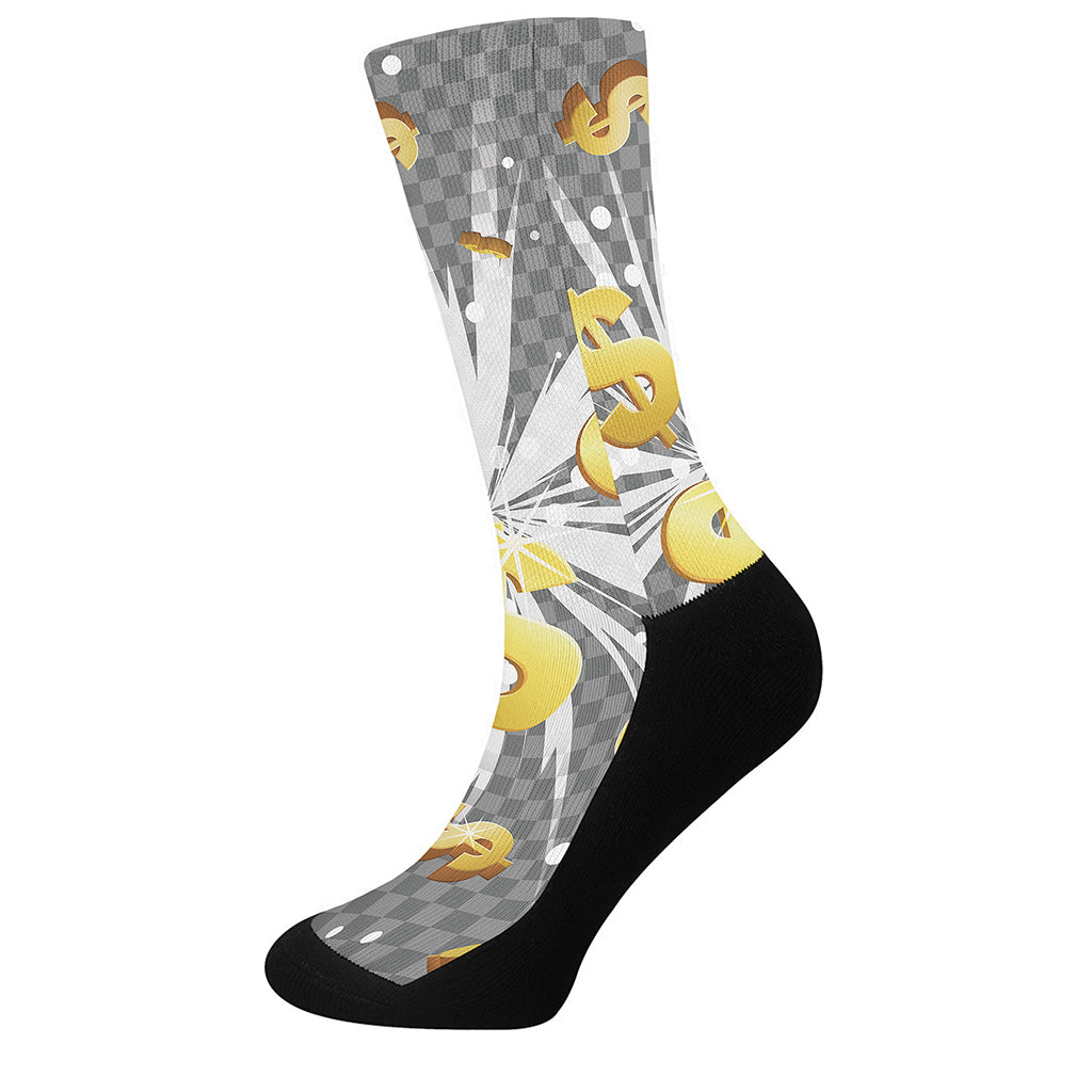 Golden Dollar Sign Explosion Print Crew Socks