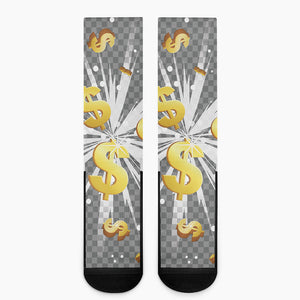 Golden Dollar Sign Explosion Print Crew Socks