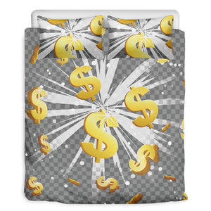 Golden Dollar Sign Explosion Print Duvet Cover Bedding Set