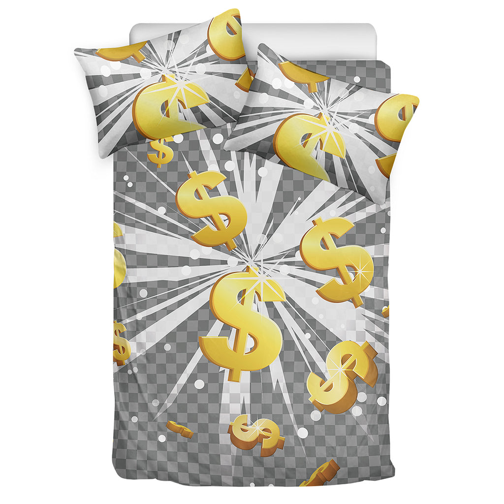 Golden Dollar Sign Explosion Print Duvet Cover Bedding Set