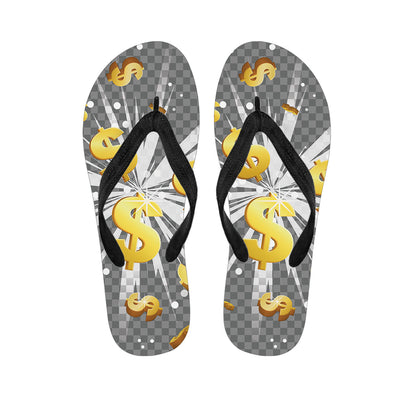 Golden Dollar Sign Explosion Print Flip Flops