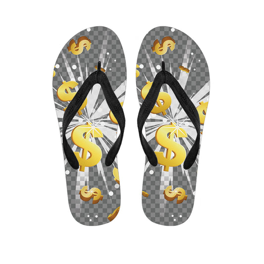Golden Dollar Sign Explosion Print Flip Flops