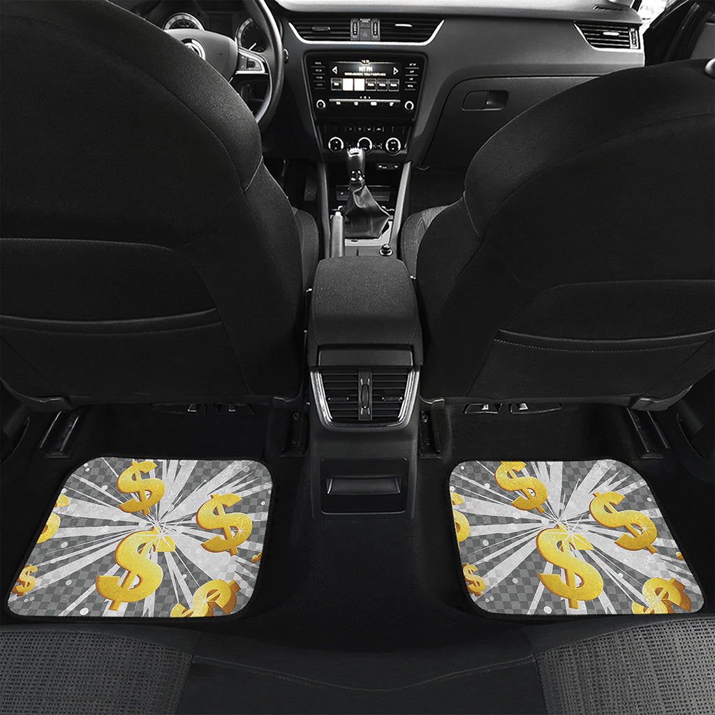 Golden Dollar Sign Explosion Print Front and Back Car Floor Mats