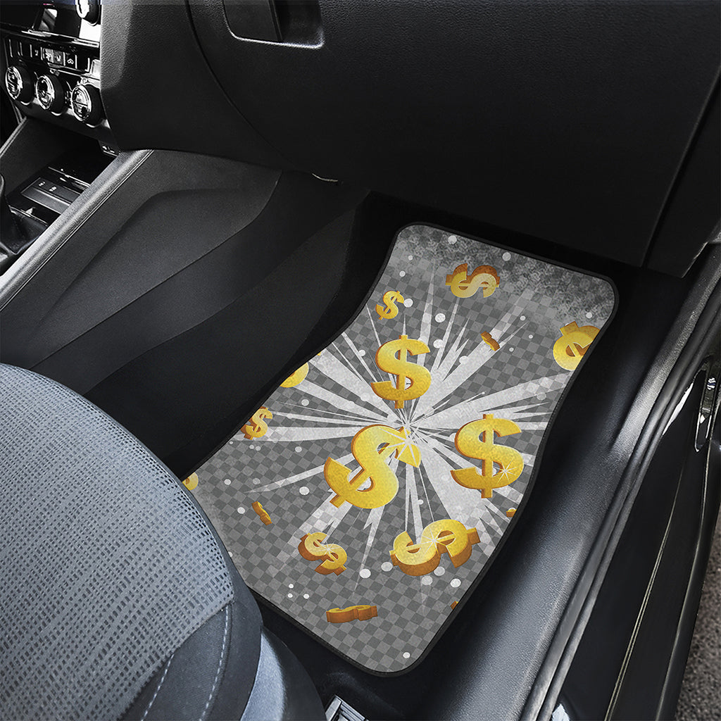 Golden Dollar Sign Explosion Print Front and Back Car Floor Mats