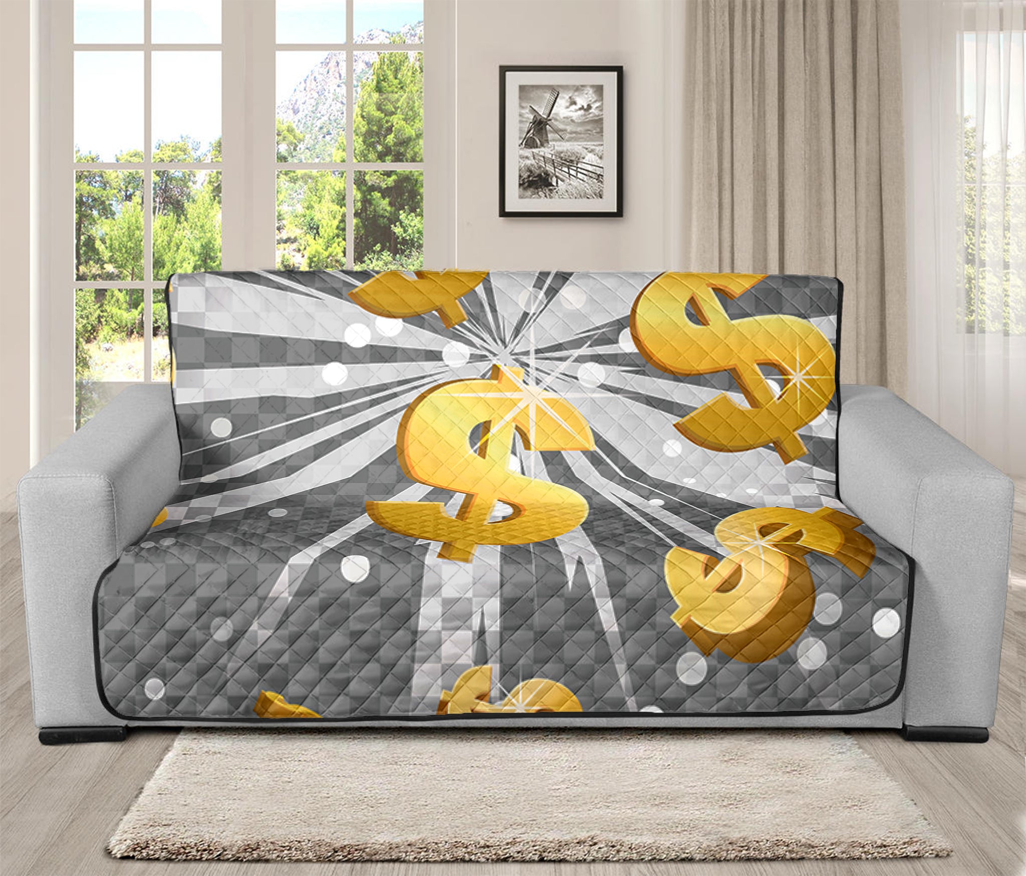 Golden Dollar Sign Explosion Print Futon Protector