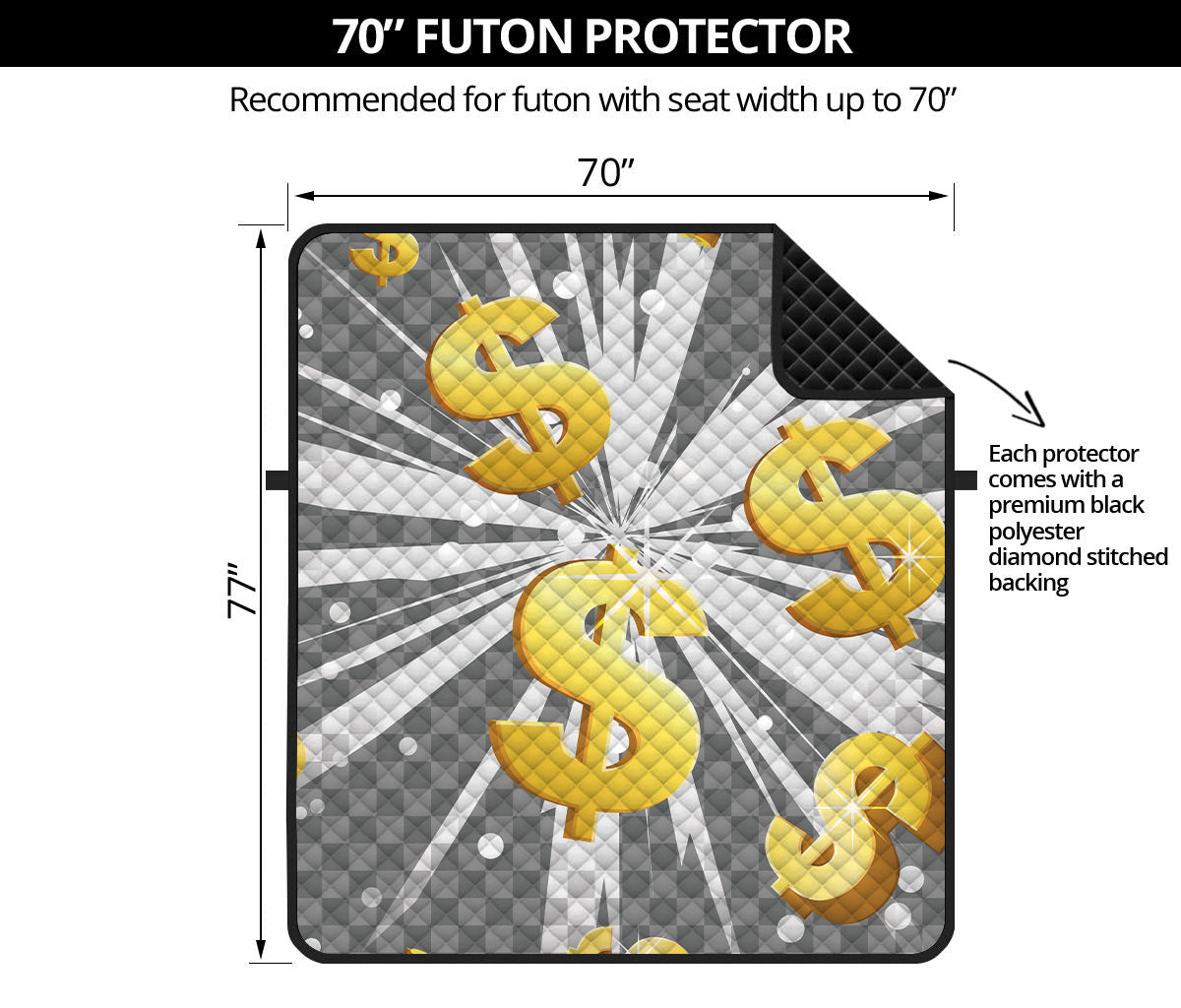 Golden Dollar Sign Explosion Print Futon Protector