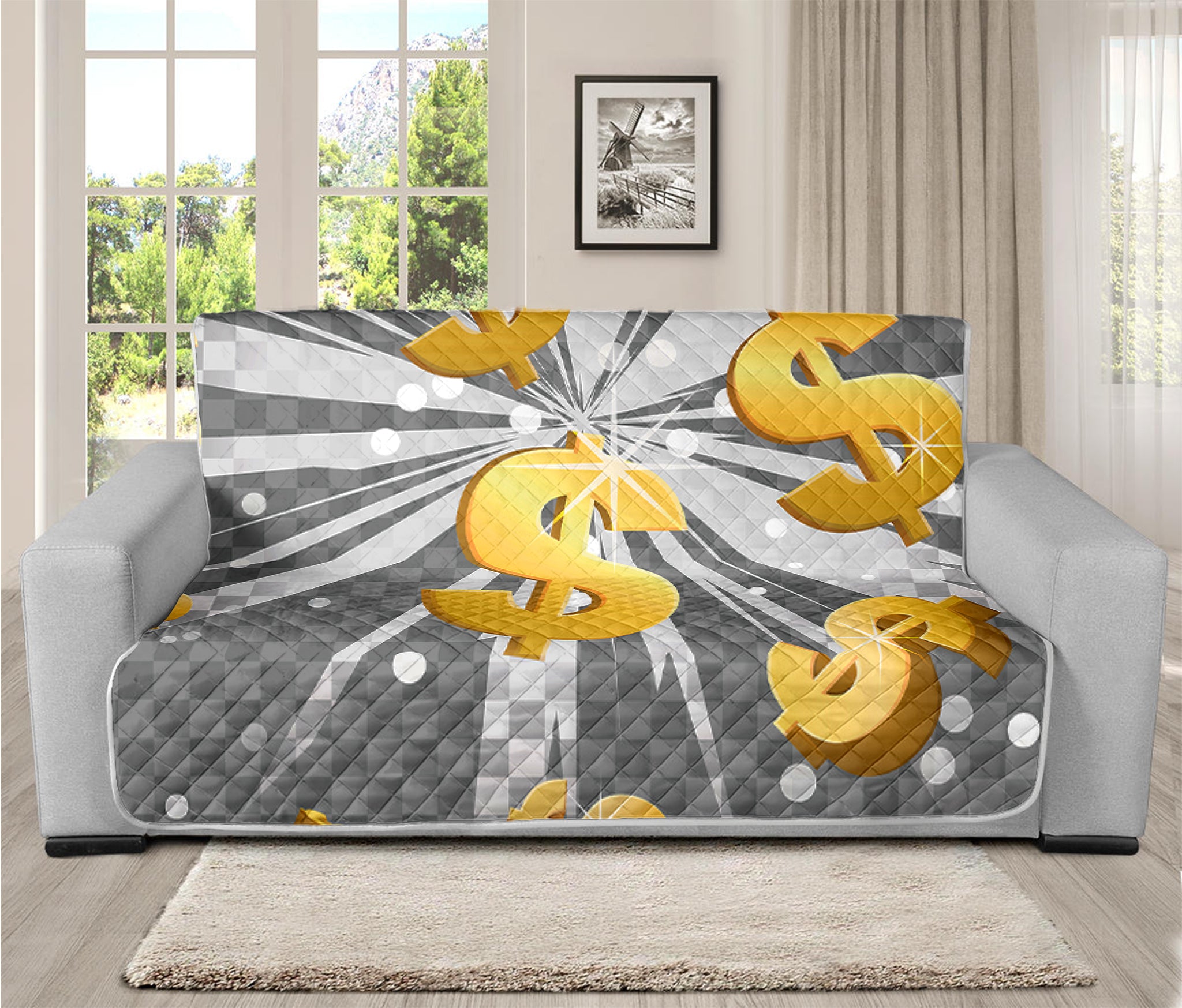 Golden Dollar Sign Explosion Print Futon Protector