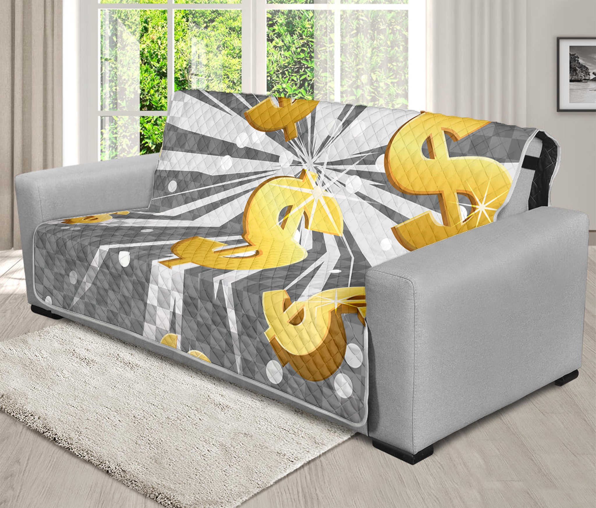 Golden Dollar Sign Explosion Print Futon Protector