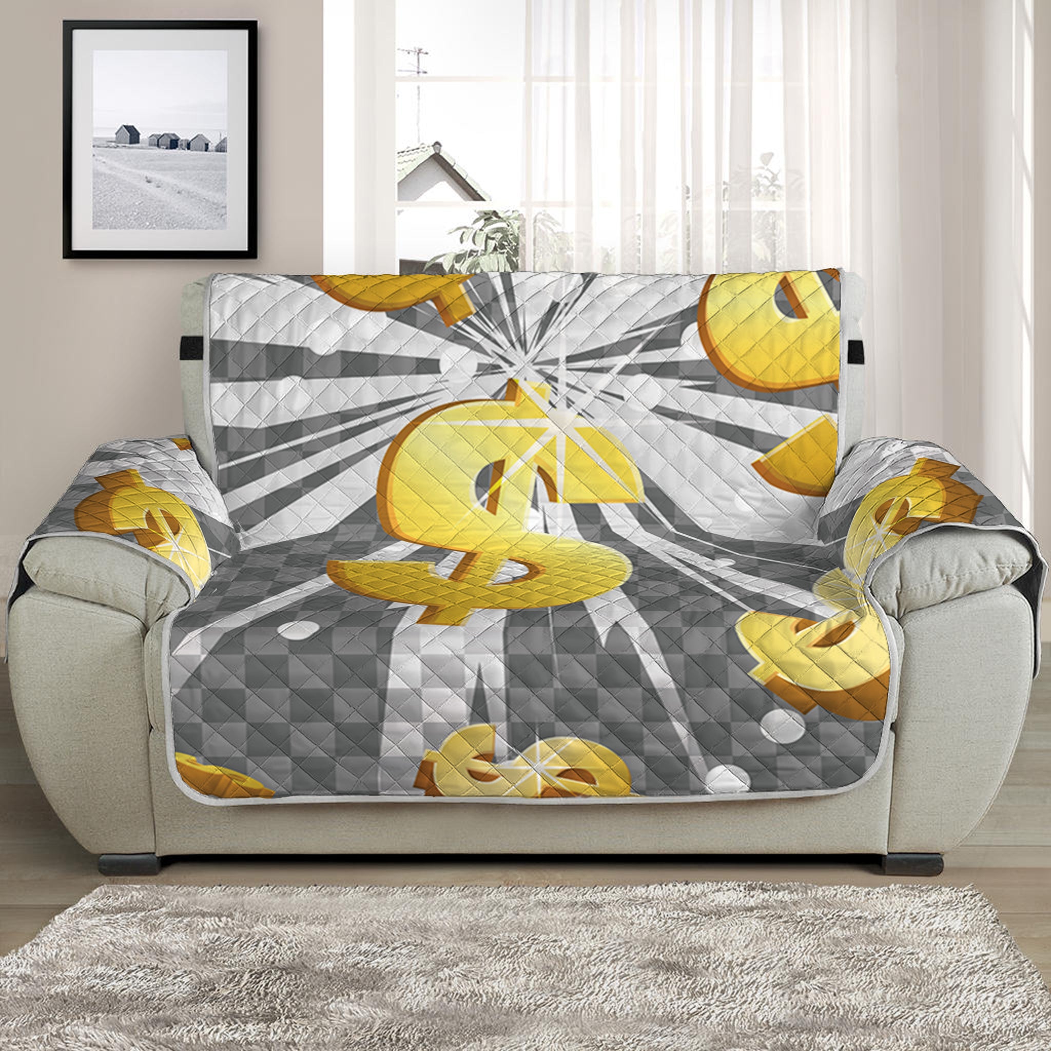 Golden Dollar Sign Explosion Print Half Sofa Protector