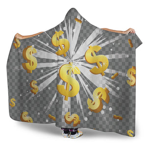 Golden Dollar Sign Explosion Print Hooded Blanket